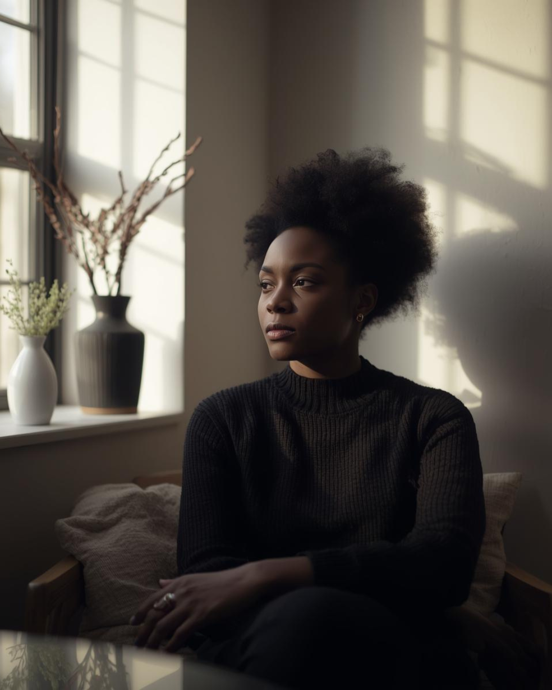 A woman sitting by herself indicating how we grow though stress and anxiety and still be fine