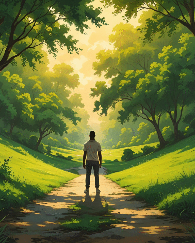 A man standing at a crossroads – showing that we have a choice to rewire our mindset.