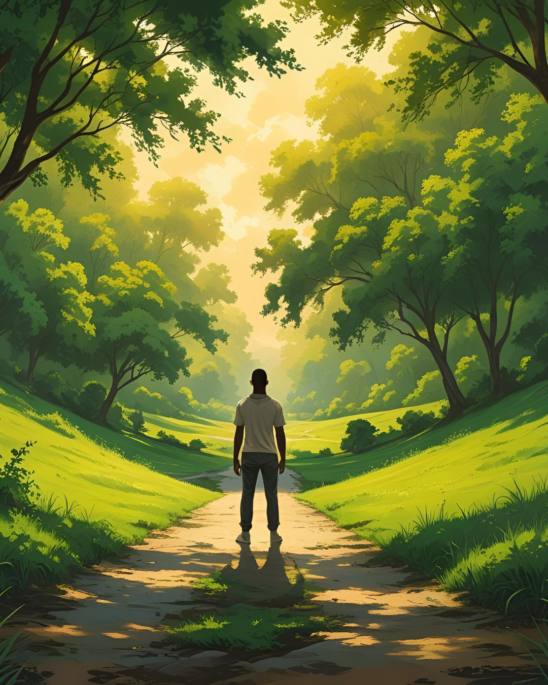 A man standing at a crossroads – showing that we have a choice to rewire our mindset.
