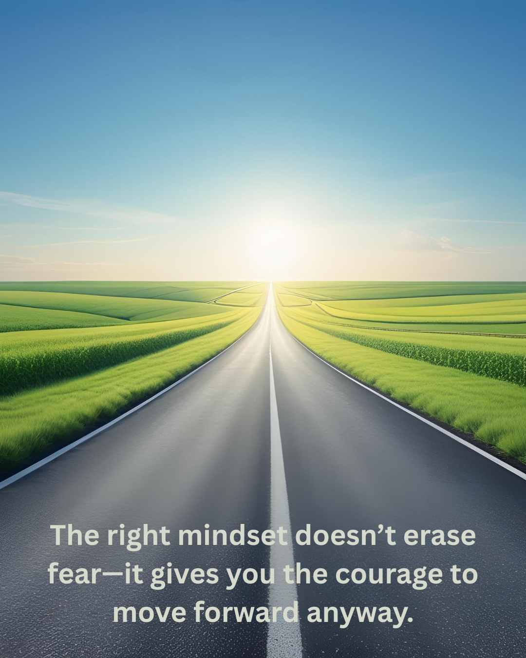 An one road with the quote The right mindset doesn’t erase fear—it gives you the courage to move forward anyway