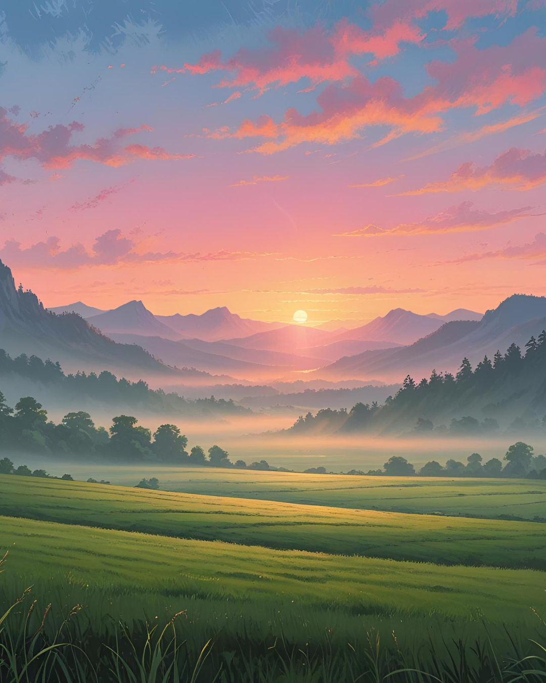 Sunrise over a peaceful valley with misty mountains in the distance, symbolizing hope and new beginnings — a visual reflection of Starting Again When You Don’t Know Who You Are Anymore.