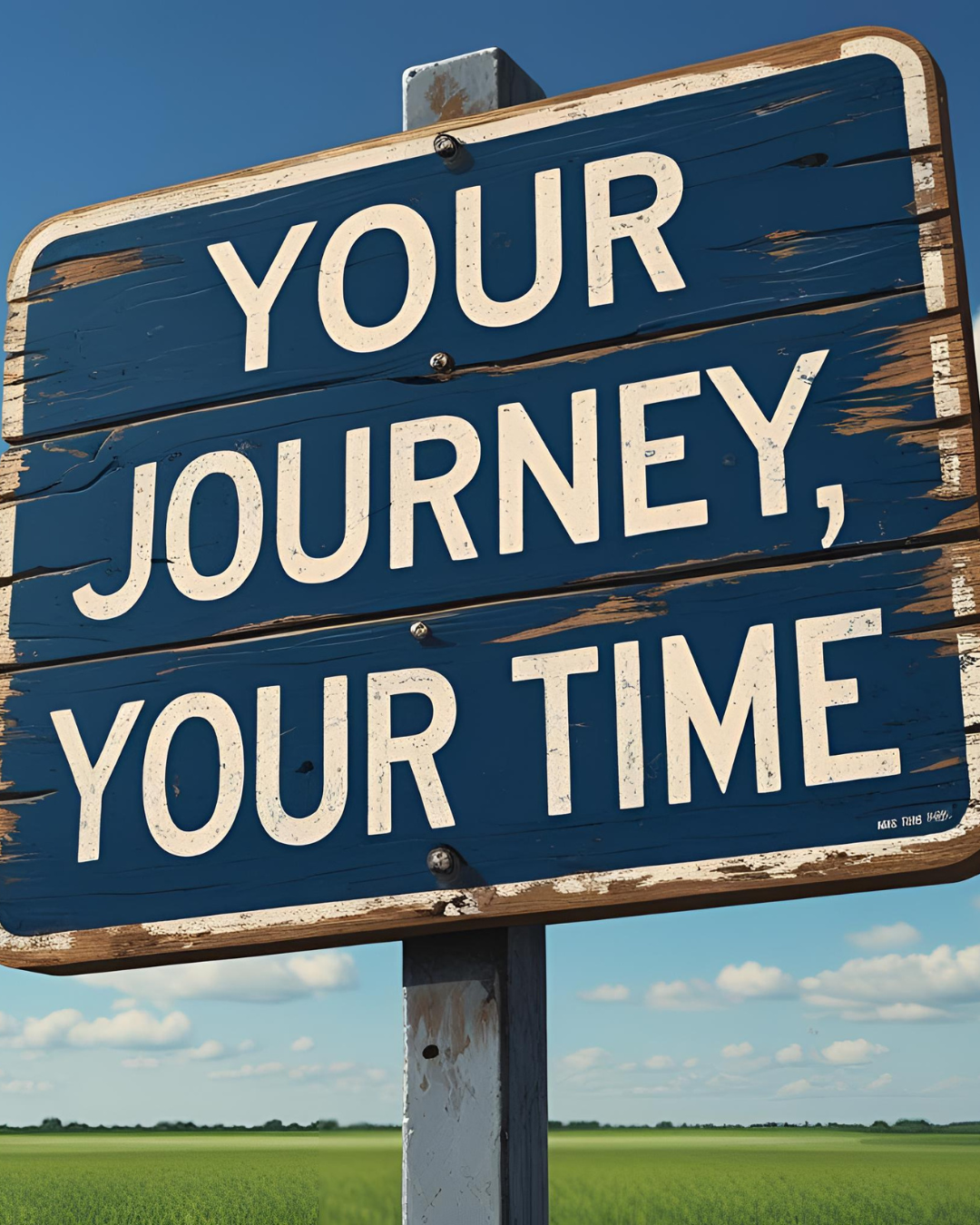 A road sign with the inscription; your journey, your time describing that life isn't a race.