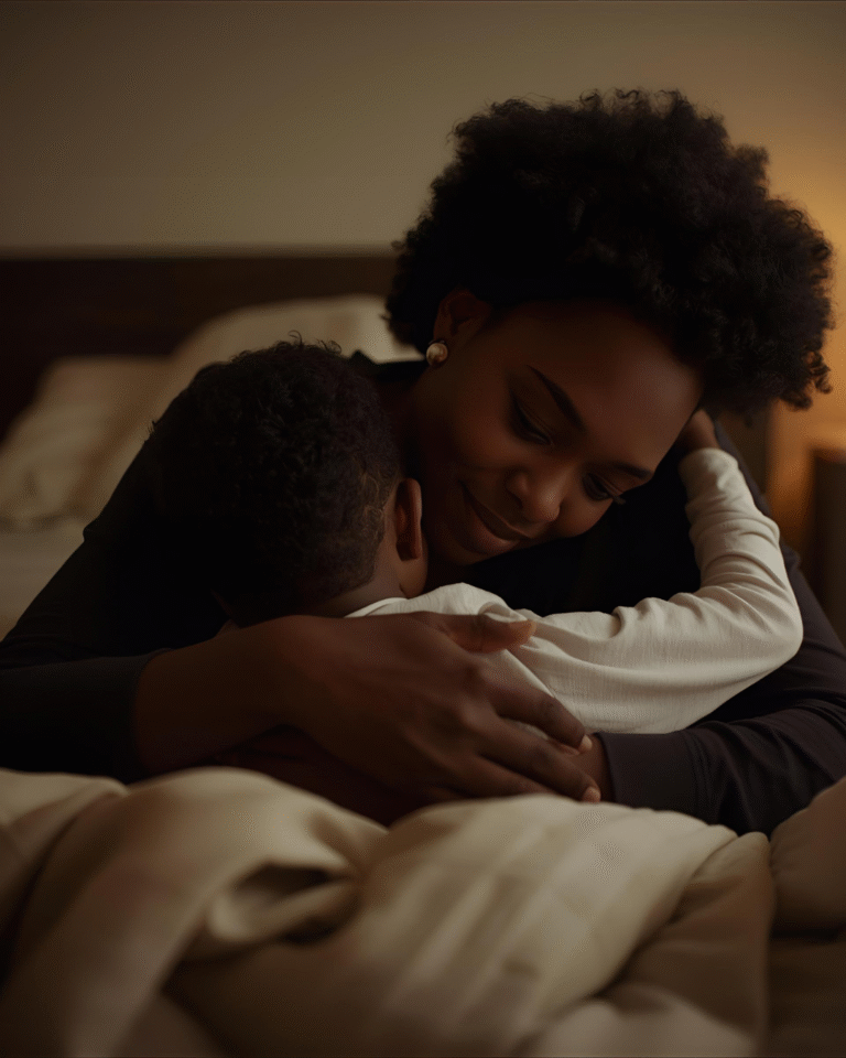 A mother’s embrace with her child highlights how to stay close to your children while you heal.