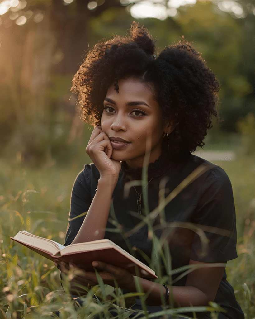 Woman journaling at sunset, making decisions that match her core values.