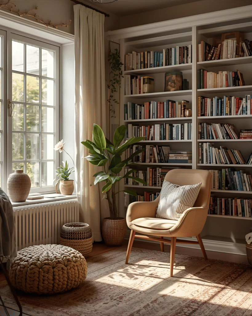 Cozy space that inspires creativity and reflection with a reading chair and warm natural light.