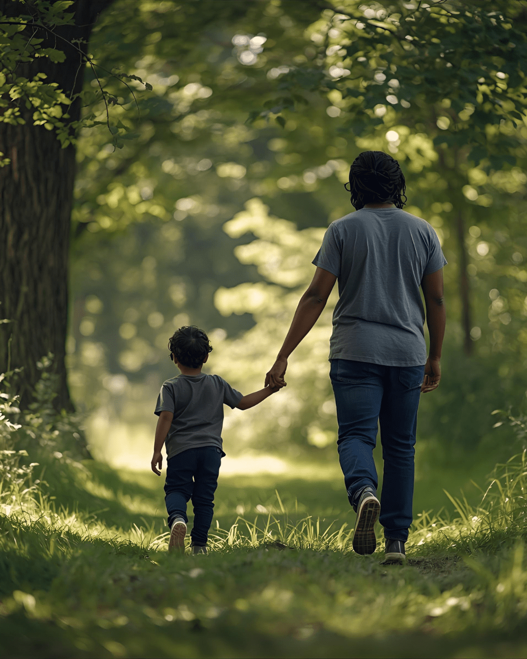 Father holding his child on a nature walk, reflecting parenting while healing.