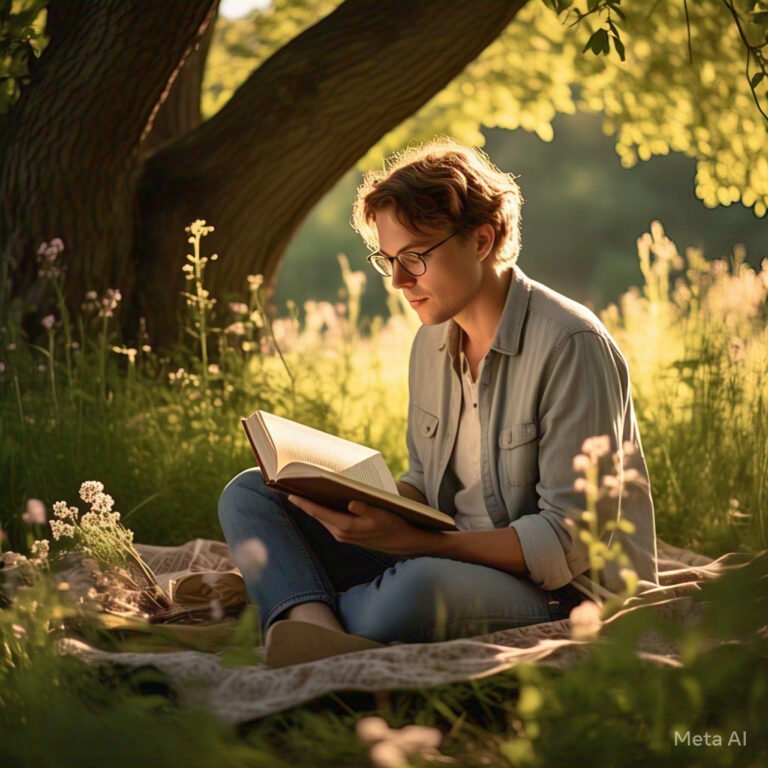 a man reading in nature