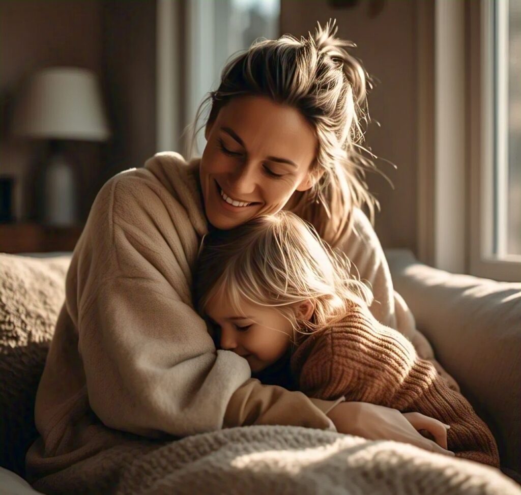 mum huggung her child