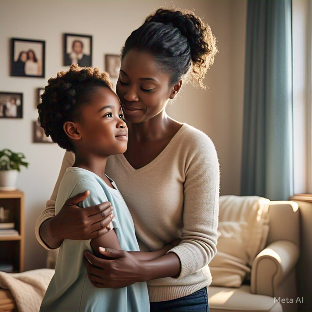 A woman hugging her child indication a process of healing from childhood wounds