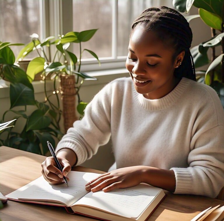 A lady writing symbolizing the power of journaling