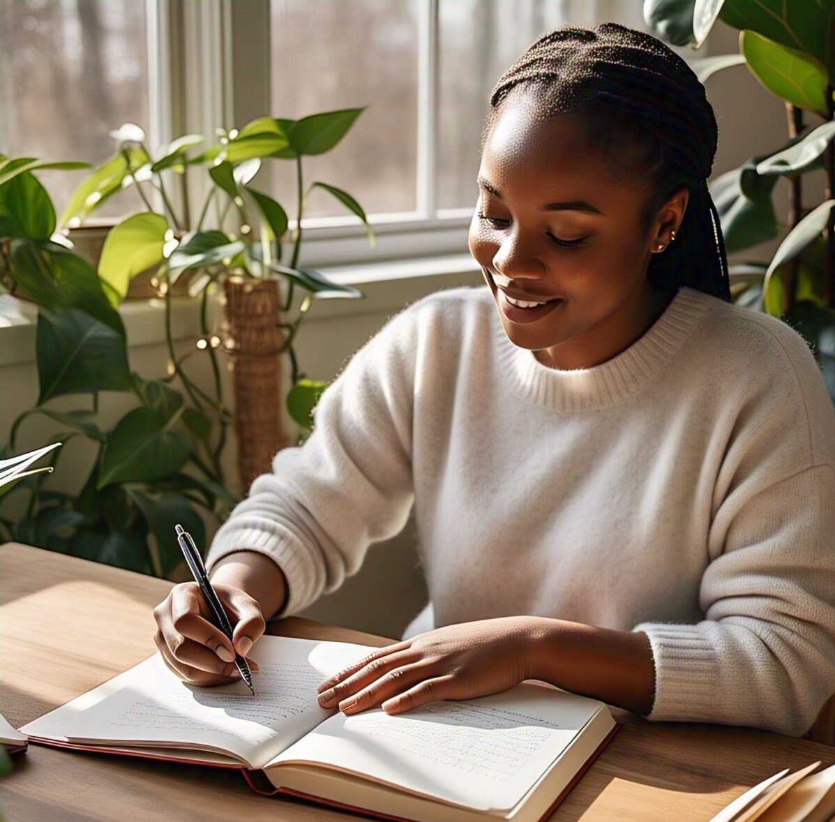 A lady writing symbolizing the power of journaling
