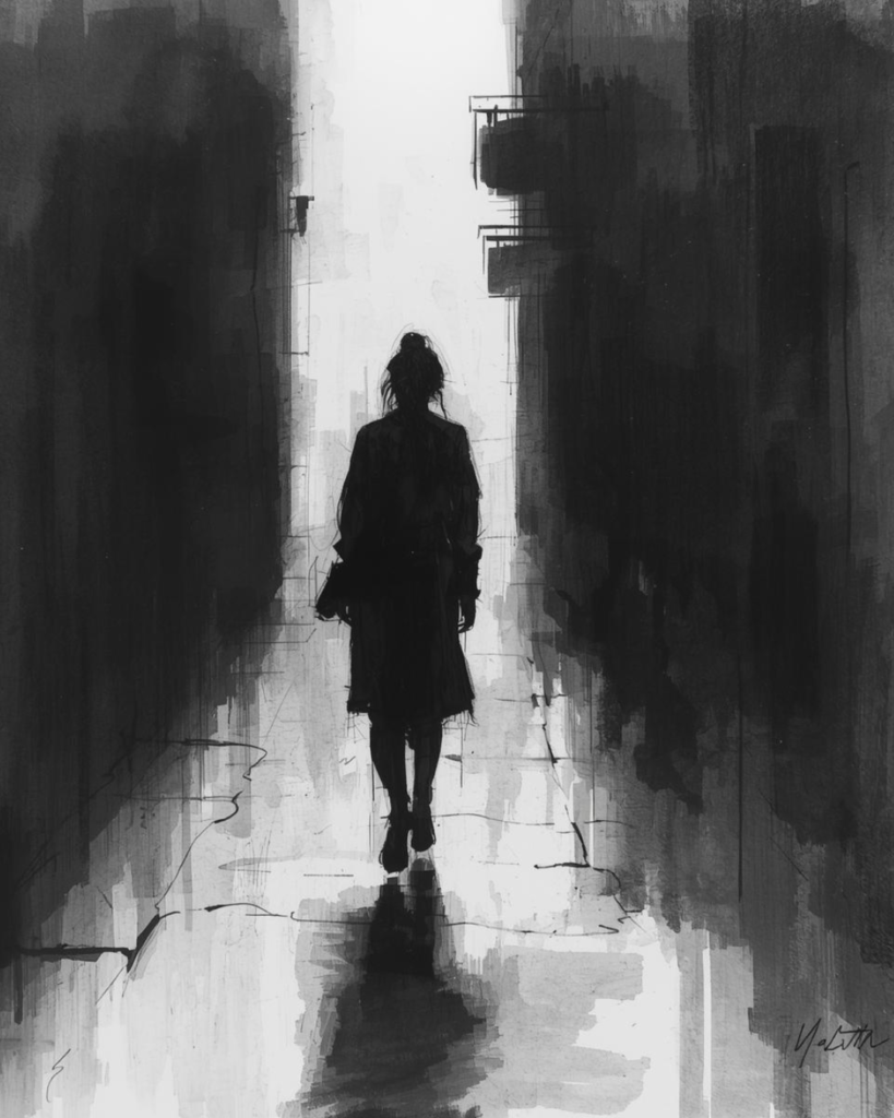 A silhouette of a woman walking alone symbolizing unspoken expectations we carry