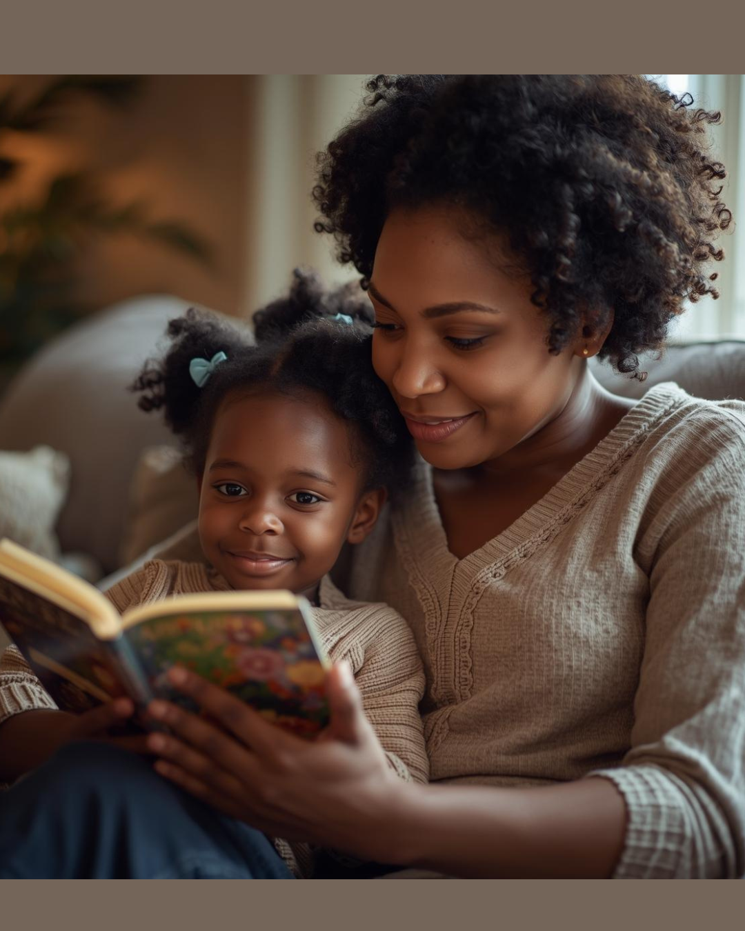 Inspiring mom reading with her child, showing passion, motherhood, and learning at home