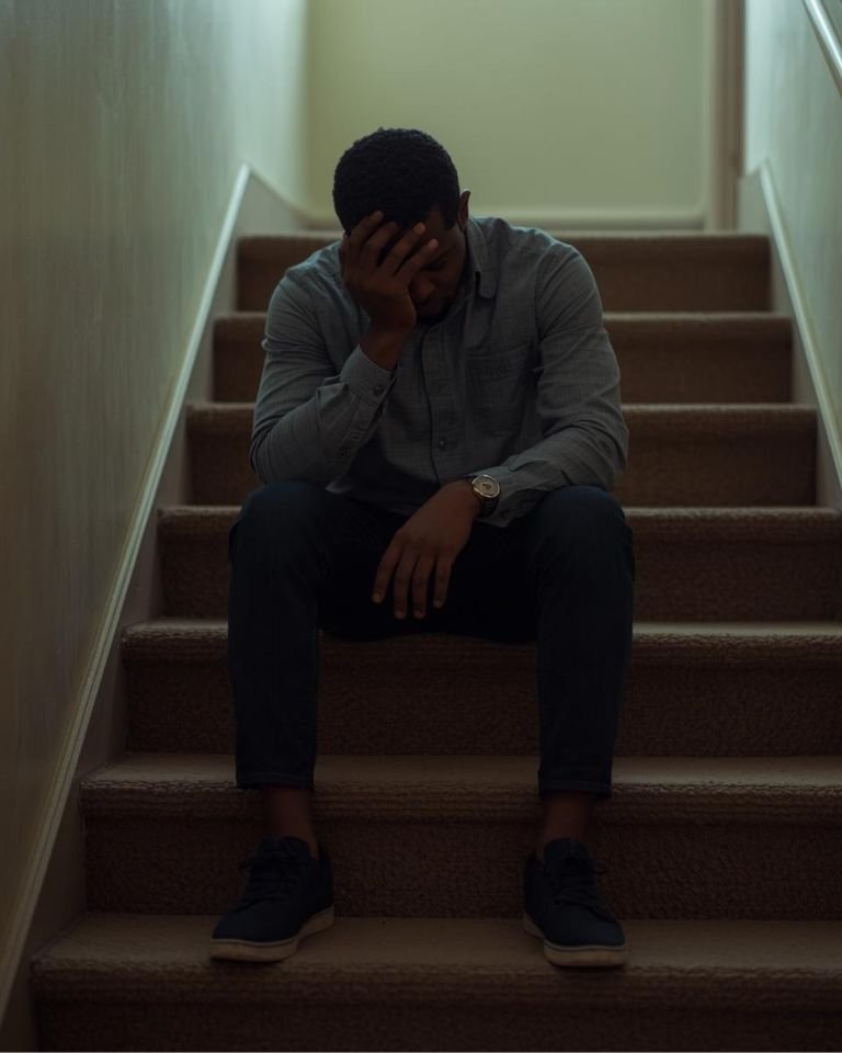 A man on a staircase representing the healing you didn't know you needed