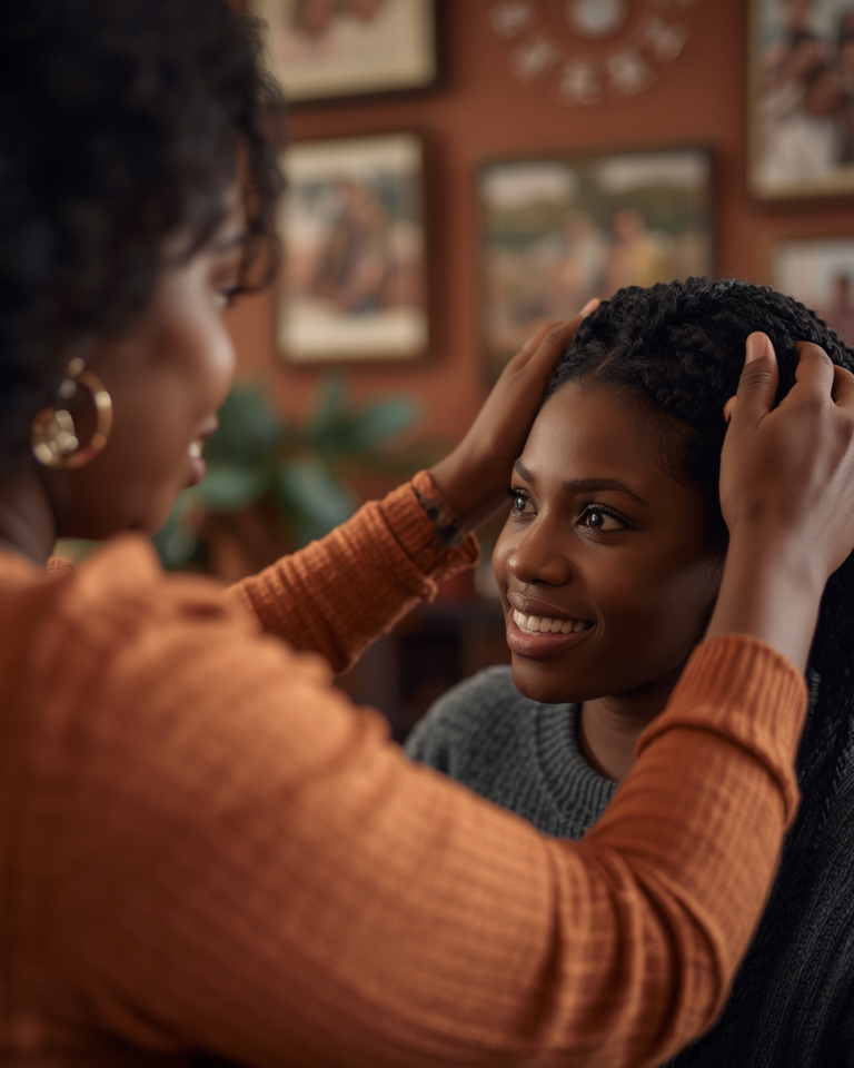 Mother lovingly holding her daughter's face, showing the connection that helps protect children from peer pressure